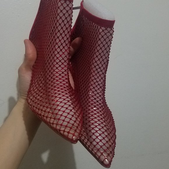 NWT Red Rhinestone Mesh Heels. - Picture 4 of 6
